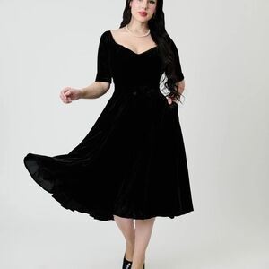 Unique Vintage Royal Monk Black Velvet Midi Dress